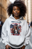 White Pink Letter Figure Print Long Sleeve Loose Fall Winter Hooded Sweatshit