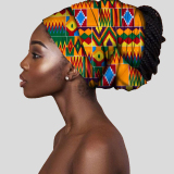 Blue African Print Satin Head Wrap Casual Headkerchief Accessories