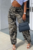 Multicolor Casual Graphics Print Pocket Straight High Waist Cargo Pants