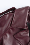 Reddish Brown Cardigan Turndown Collar Long Sleeve Casual PU Leather Jackets
