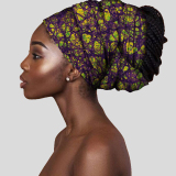 Blue African Print Satin Head Wrap Casual Headkerchief Accessories