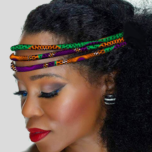 Gold Casual African-Inspired Colorful Print Fabric Hairband