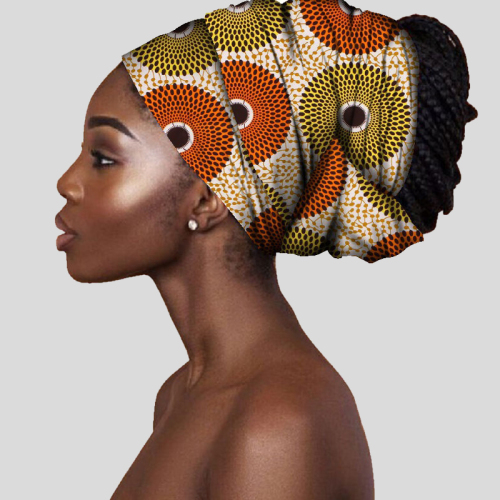 Orange African Print Satin Head Wrap Casual Headkerchief Accessories