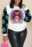 White Purple Casual Floral Print O Neck Long Sleeve Fall Winter Sweatshirt