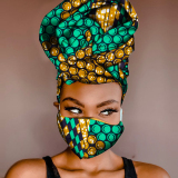 Purple Orange Casual Patterned Print Head Wrap And Face Mask Two-piece Set