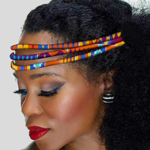 Orange Blue Casual African-Inspired Colorful Print Fabric Hairband
