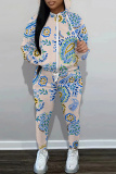 Rose Red Graphics Print Long Sleeve Zipper Hooded Sweatshirts And Drawstring Pants Two Pieces Sportwear Casual Sweatsuits Sets