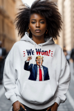 White Red Letter Print Long Sleeve Loose Fall Winter Hooded Sweatshit