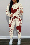 Gray Letter Love Print Long Sleeve O Neck Sweatshirt And Drawstring Pants Sportwear Casual Two Pieces Sweatpant Set