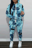 Rose Red Graphics Print Long Sleeve Zipper Hooded Sweatshirts And Drawstring Pants Two Pieces Sportwear Casual Sweatsuits Sets