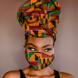 Purple Casual Patterned Print Head Wrap And Face Mask Two-piece Set