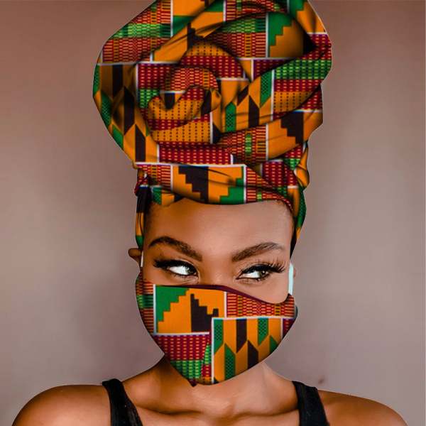 Purple Casual Patterned Print Head Wrap And Face Mask Two-piece Set