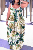 Multicolor Graphics Print Sleeveless Backless Spaghetti Strap Floor Length Vacation Baggy Sundress Maxi Slip Dress