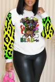 White Purple Casual Floral Print O Neck Long Sleeve Fall Winter Sweatshirt