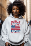 White Red Letter Print Long Sleeve Loose Fall Winter Hooded Sweatshit