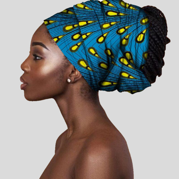 Blue African Print Satin Head Wrap Casual Headkerchief Accessories