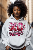 Rose Red Pink Letter Figure Print Long Sleeve Loose Fall Winter Hooded Sweatshit
