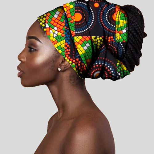 Blue African Print Satin Head Wrap Casual Headkerchief Accessories
