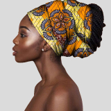 Blue African Print Satin Head Wrap Casual Headkerchief Accessories