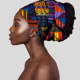 Blue African Print Satin Head Wrap Casual Headkerchief Accessories