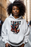 White Pink Letter Figure Print Long Sleeve Loose Fall Winter Hooded Sweatshit