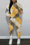 Dark Khaki Graphics Print Long Sleeve Hooded Sweatshirts And Drawstring Pants Two Pieces Sportwear Casual Sweatsuits Sets