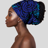 Blue African Print Satin Head Wrap Casual Headkerchief Accessories