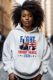 White Red Letter Print Long Sleeve Loose Fall Winter Hooded Sweatshit