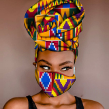 Purple Casual Patterned Print Head Wrap And Face Mask Two-piece Set