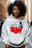 White Red Letter Print Long Sleeve Loose Fall Winter Hooded Sweatshit