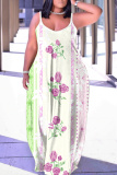 Multicolor Graphics Print Sleeveless Backless Spaghetti Strap Floor Length Vacation Baggy Sundress Maxi Slip Dress