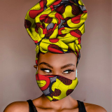 Purple Casual Patterned Print Head Wrap And Face Mask Two-piece Set