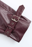 Reddish Brown Cardigan Turndown Collar Long Sleeve Casual PU Leather Jackets