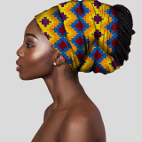 Blue African Print Satin Head Wrap Casual Headkerchief Accessories