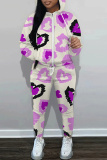 Rose Red Graphics Print Long Sleeve Zipper Hooded Sweatshirts And Drawstring Pants Two Pieces Sportwear Casual Sweatsuits Sets