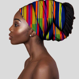 Blue African Print Satin Head Wrap Casual Headkerchief Accessories