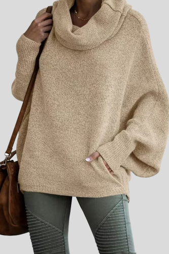 Grey Casual Batwing Sleeve Turtleneck Fall Winter Knitted Sweater Tops