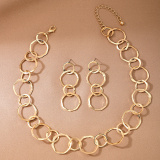Gold Casual Loop Round Necklace And Earrings Two Piece Set