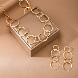 Gold Casual Loop Round Necklace And Earrings Two Piece Set