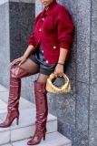 Claret Turndown Collar Long Sleeve Buttons Casual Fall Winter Knitted Sweater Jackets