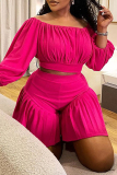 White Off Shoulder 3/4 Sleeve Crop Tops And Mini Short Casual Vacation Plus Size Two Pieces Short Sets