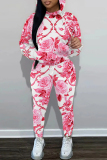 Multicolor Graphics Print Hooded Long Sleeve Sweatshirts and Drawstring Pants Sportwear Casual Two Pieces Sweatsuits Sets