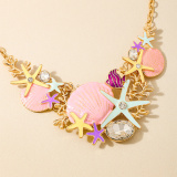 Gold Floral Rhinestone Shell Starfish Chains Necklaces