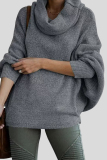 Grey Casual Batwing Sleeve Turtleneck Fall Winter Knitted Sweater Tops
