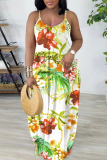 Pink Purple Floral Print Backless Spaghetti Strap Floor Length Vacation Baggy Plus Size Sundress Slip Maxi Dress