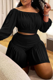 White Off Shoulder 3/4 Sleeve Crop Tops And Mini Short Casual Vacation Plus Size Two Pieces Short Sets