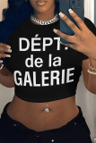 Grey Letter Heart Shaped Lips Print O Neck Short Sleeve Street Crop T-Shirts