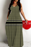 Reddish Brown Graphics Print Backless Spaghetti Strap Floor Length Vacation Baggy Plus Size Sundress Slip Maxi Dress