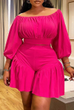 White Off Shoulder 3/4 Sleeve Crop Tops And Mini Short Casual Vacation Plus Size Two Pieces Short Sets