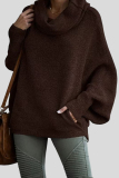 Grey Casual Batwing Sleeve Turtleneck Fall Winter Knitted Sweater Tops